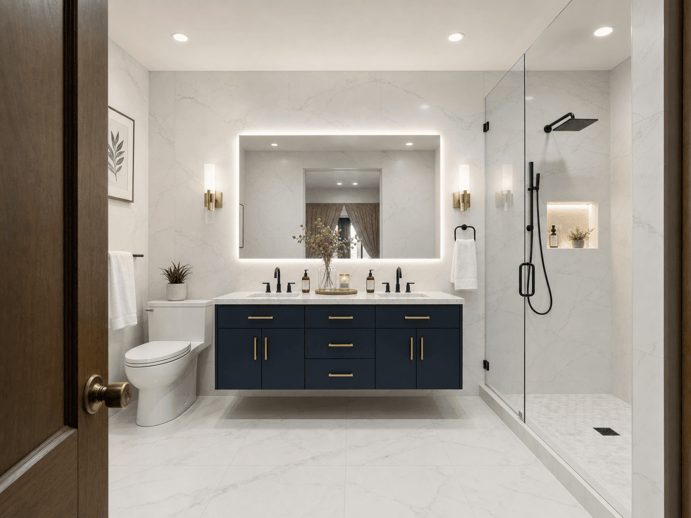 Stunning luxury bathroom after full remodel by Verax Group